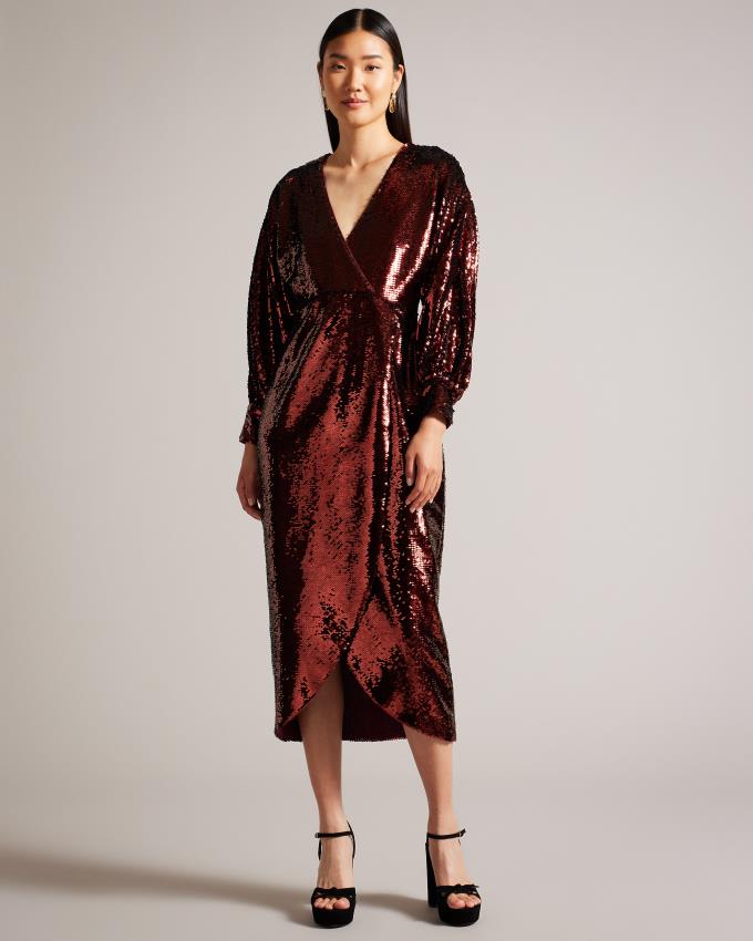 Peignoir Ted Baker Midi Sequin Wrap Bordeaux Femme | STG-98874611